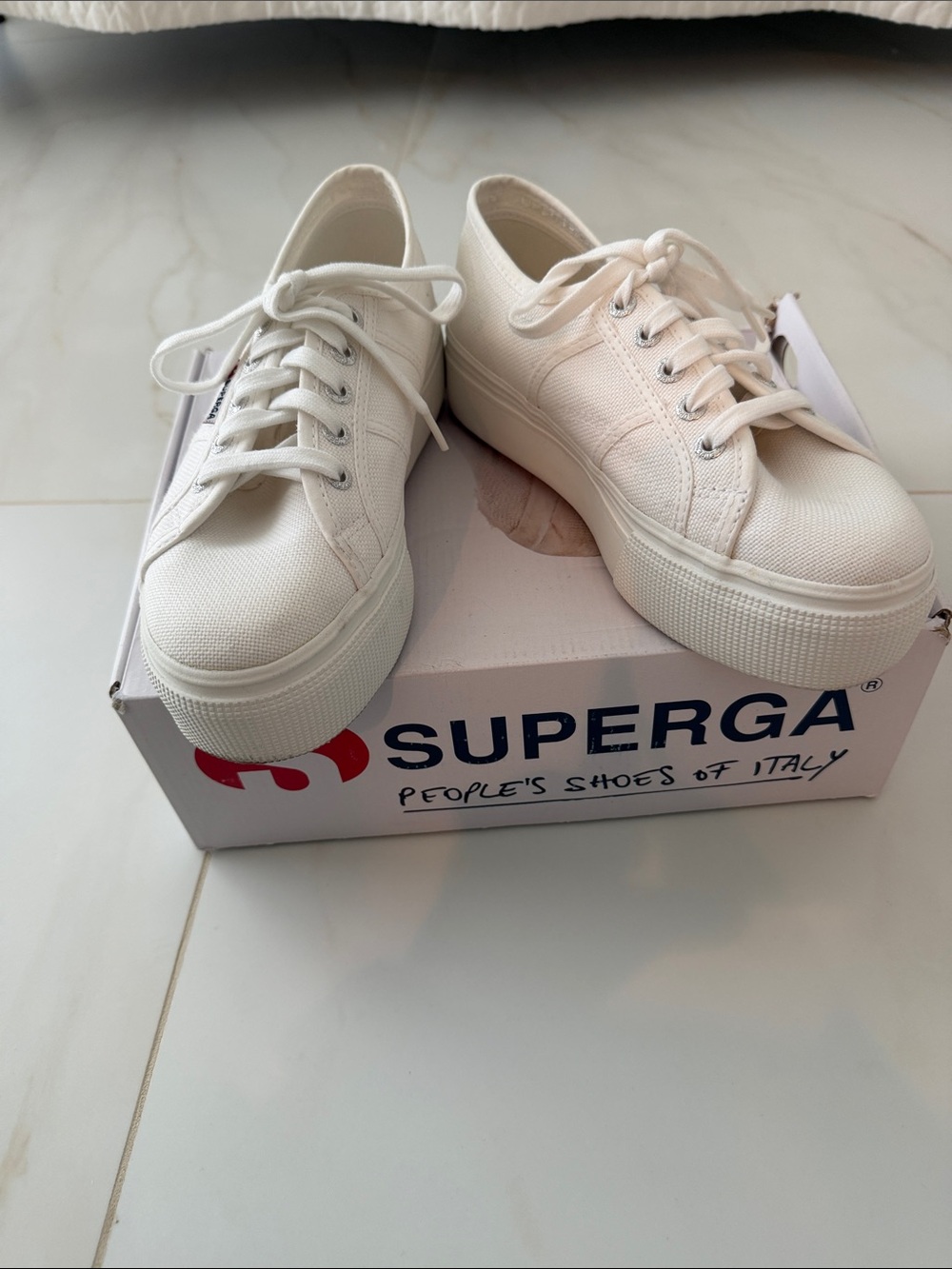 Superga White Platform Canvas Lace-Up Sneakers